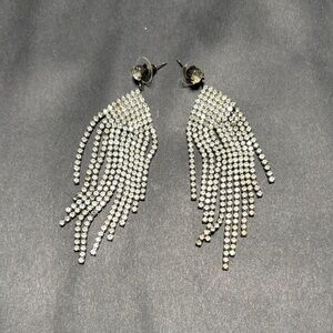 Elegant Silver Faux Diamond Dangle Earrings